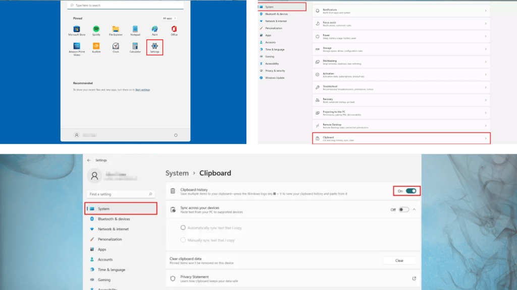 how to open clipboardon windows using without keyboard mouse only