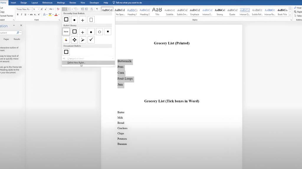 open the bullet menu